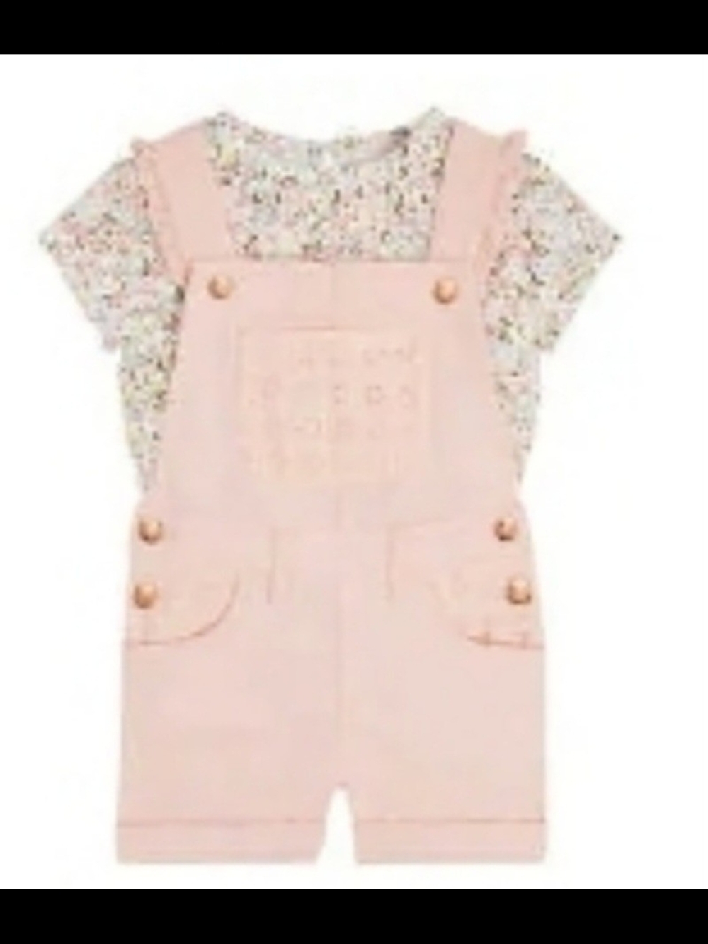 BCBG Light Pink Floral Tee with Pink Short Overalls Set